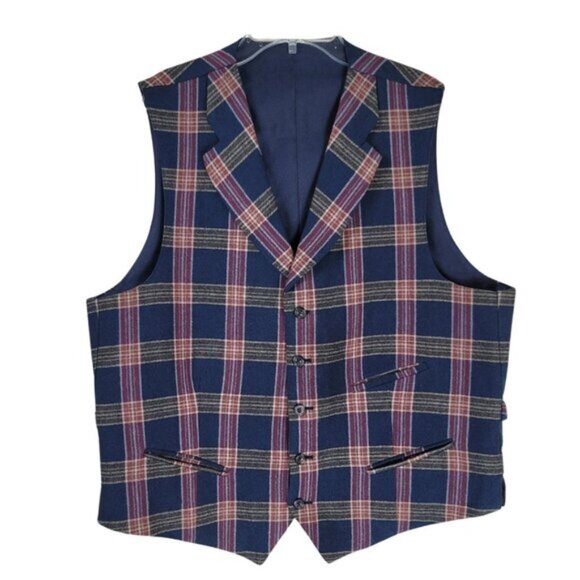 Allen Edmonds Plaid Wool Vest Size 42L Classic Preppy Tweed Vintage Style - Picture 1 of 11